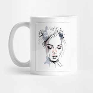 Portrait of a girl in watercolor. Mug